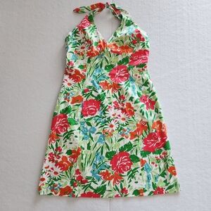 Chaps Green and White Floral Halter Sun Dress Size 10 Beachy Vacation Vibe